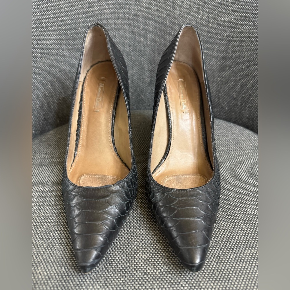 Massimo Dutti Snakeskin Embossed Leather Black High Heels